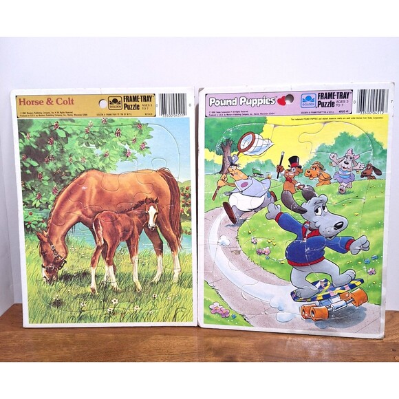 Lot of 1980's Frame Tray Puzzle Golden Pound Puppies Sesame Street Horse Kids - Picture 2 of 16